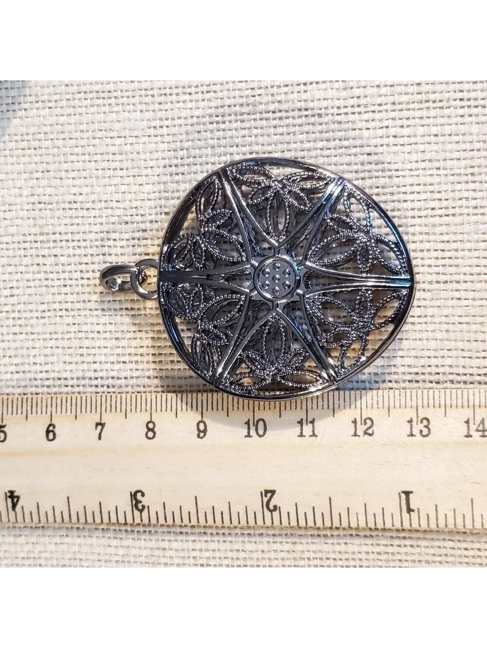 Art Deco Filigree Gunmetal Black Gray Large 62x46mm Pendant